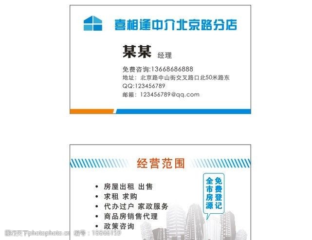 喜相逢房屋中介名片设计图片
