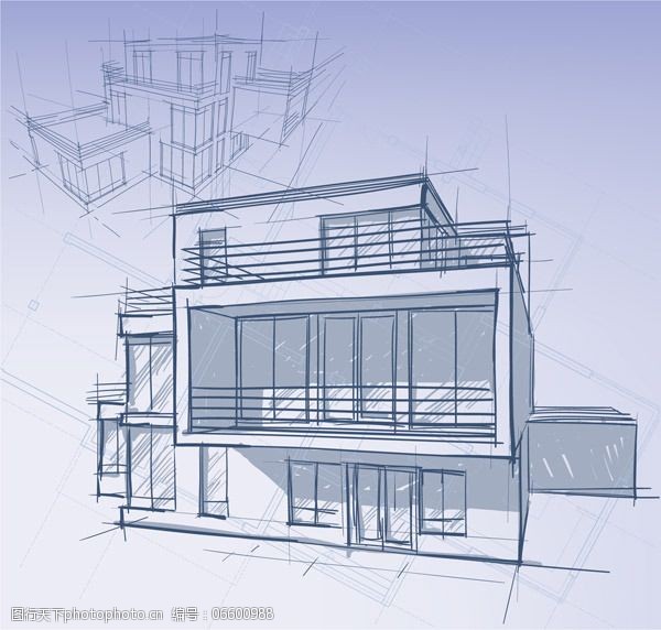 手绘建筑草图矢量素材