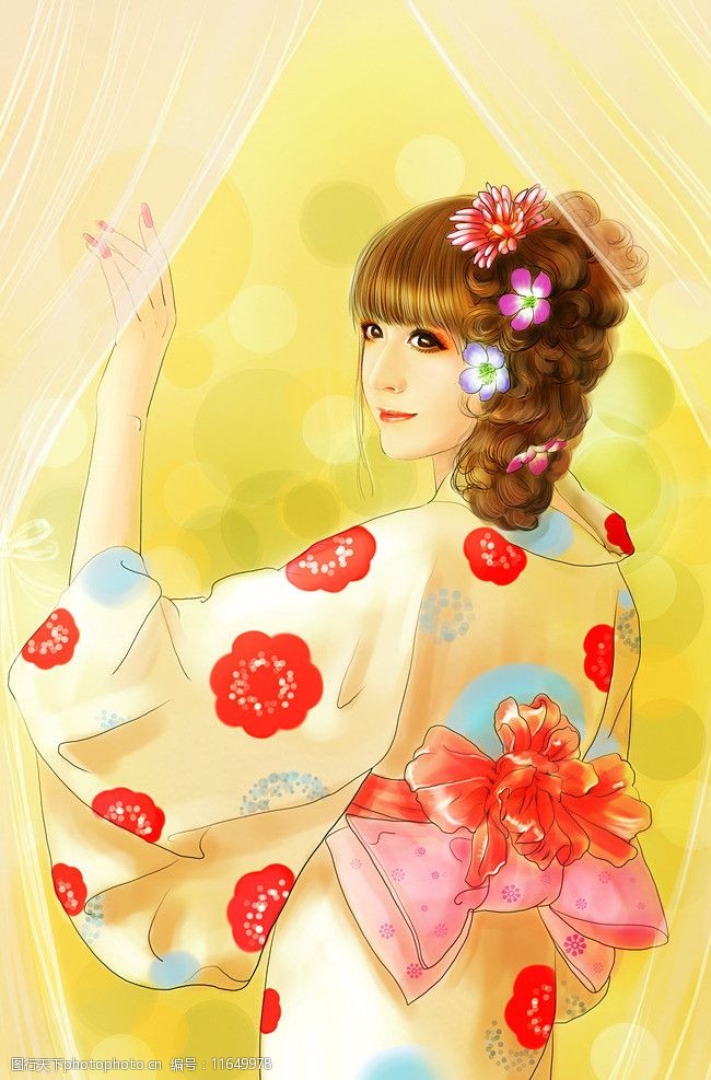 关键词:和服少女 和服 少女 手绘 黄色 花朵 绘画书法 文化艺术 设计
