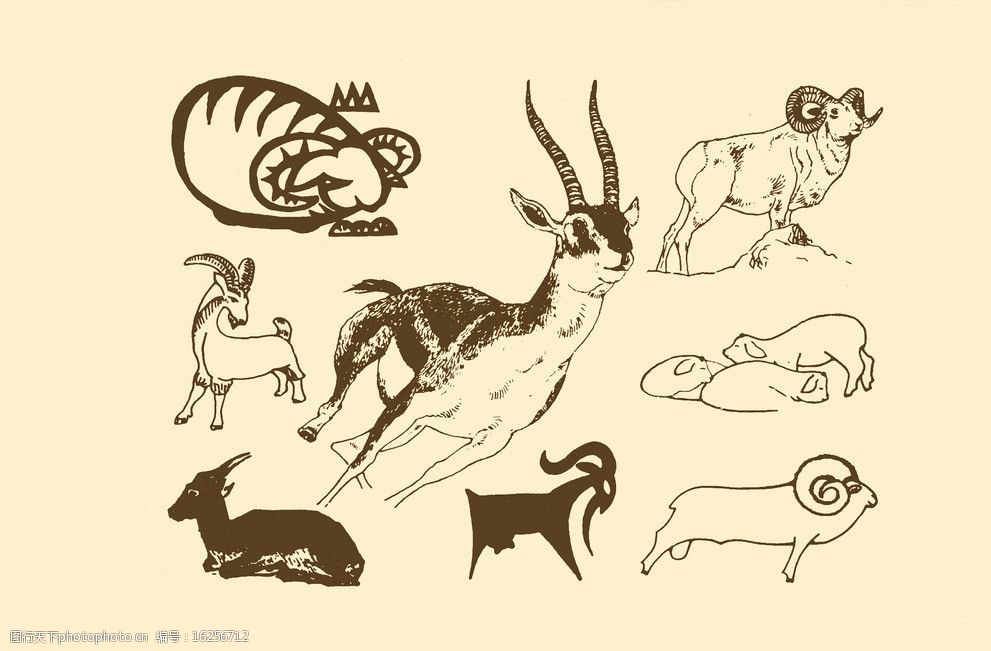 关键词:动物图案 羊 卡通 动物 纹样 图案 白描 简笔画 儿童画 山羊