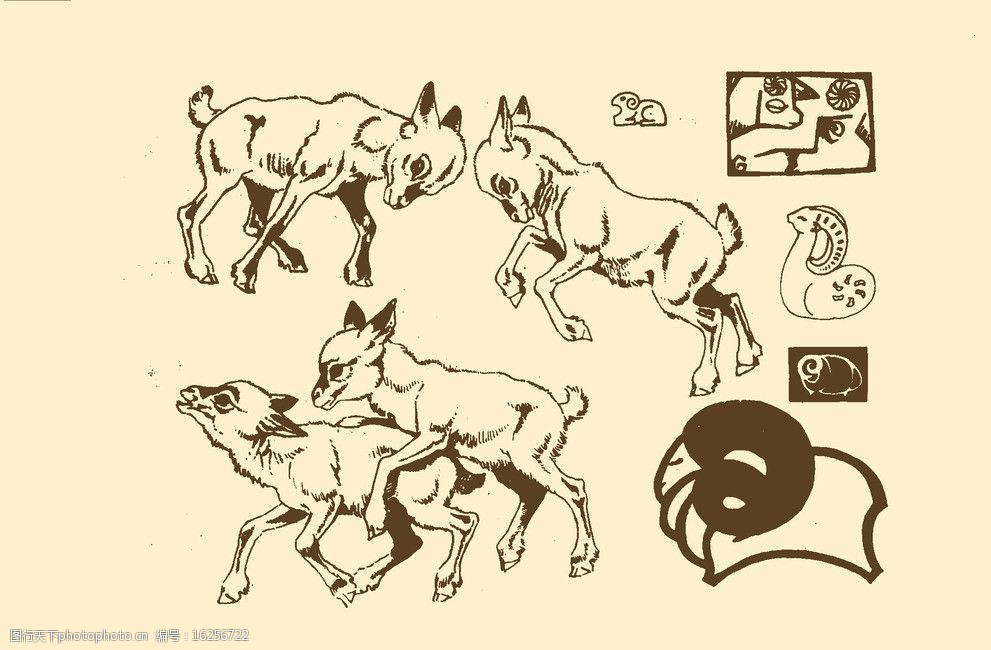 关键词:动物图案 羊 卡通 动物 纹样 图案 白描 简笔画 儿童画 山羊