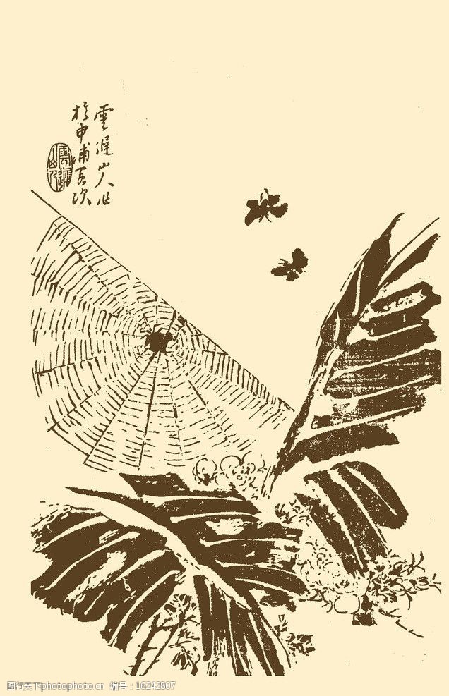 关键词:芥子园画谱 蛛网 山水 国画 中国画 水墨画 写意画 蜘蛛 psd