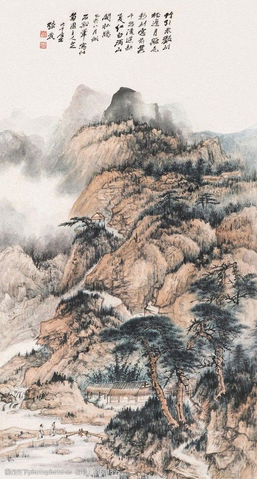 关键词:张大千仿石溪山水 张大千 石溪 国画 山水画 水墨画 绘画书法