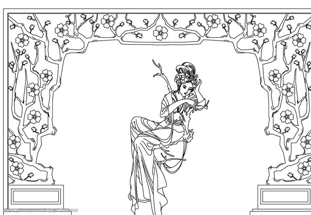 古典美女线描图图片