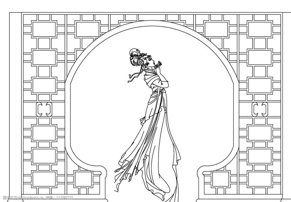 古典美女线描图图片