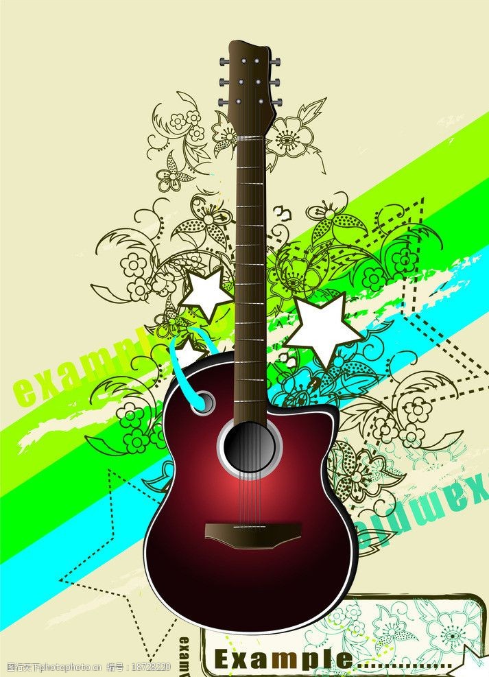 关键词:吉他绘画设计 吉他手绘 风景背景 海报 边框底纹 广告设计