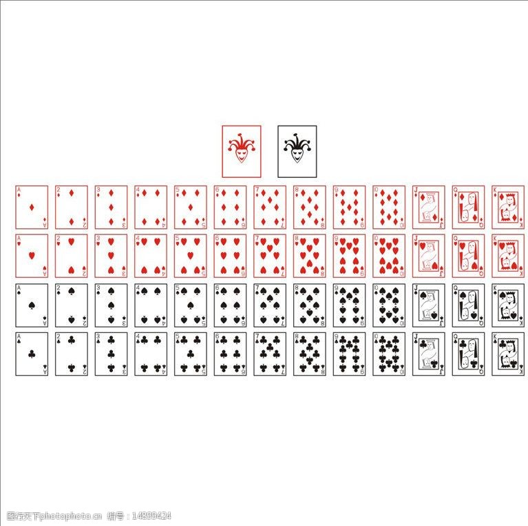 关键词:扑克牌矢量图 扑克 大王 小王 矢量图 黑桃 梅花 方块 红桃