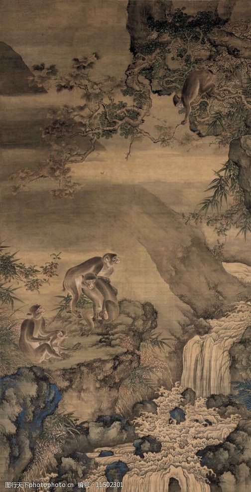 关键词:蜂猴图 清 沈铨 山水画 人物画 古画 长卷 名画 绘画书法 文化