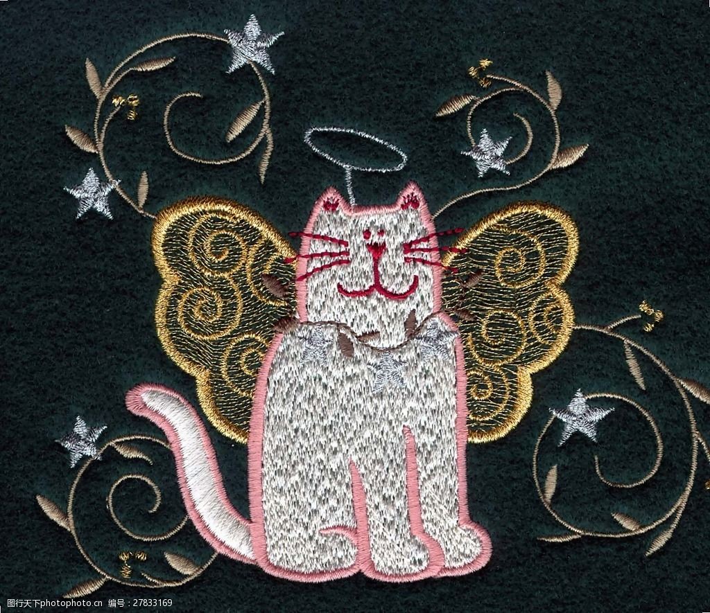 绣花 动物 猫 色彩 免费素材 绣花 动物 猫 色彩 面料图库 服装图案