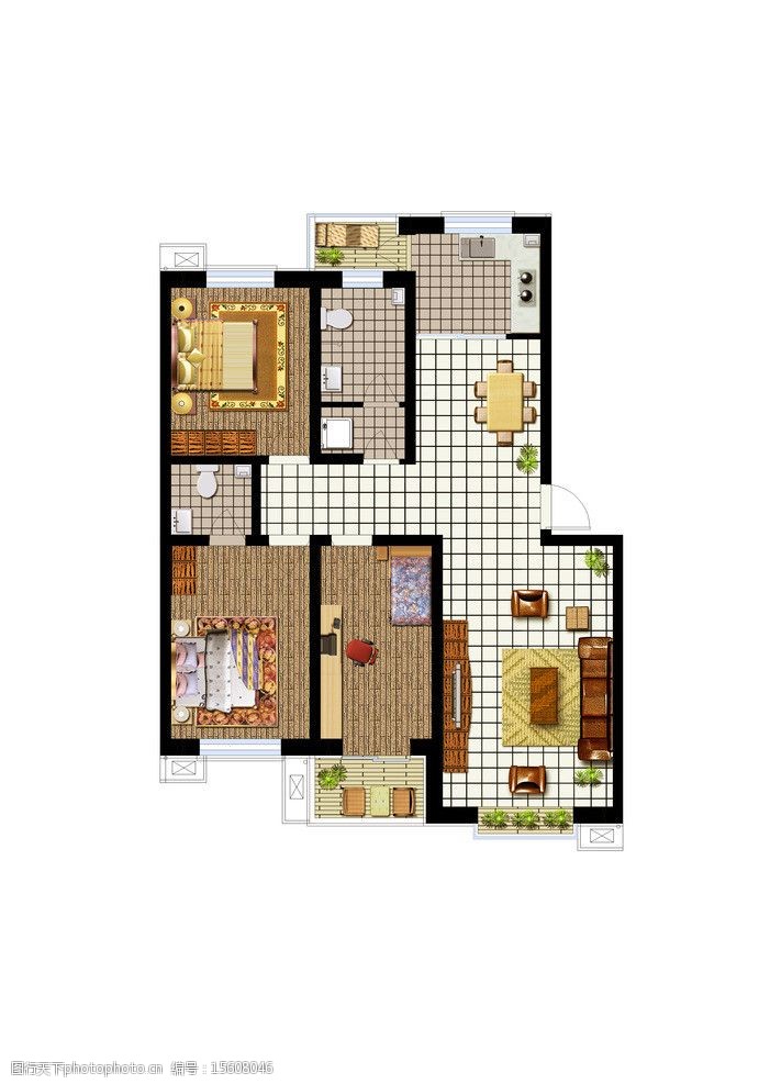 户型 户型平彩 地砖 室内平彩 平面户型 平面图 psd分层素材 源文件