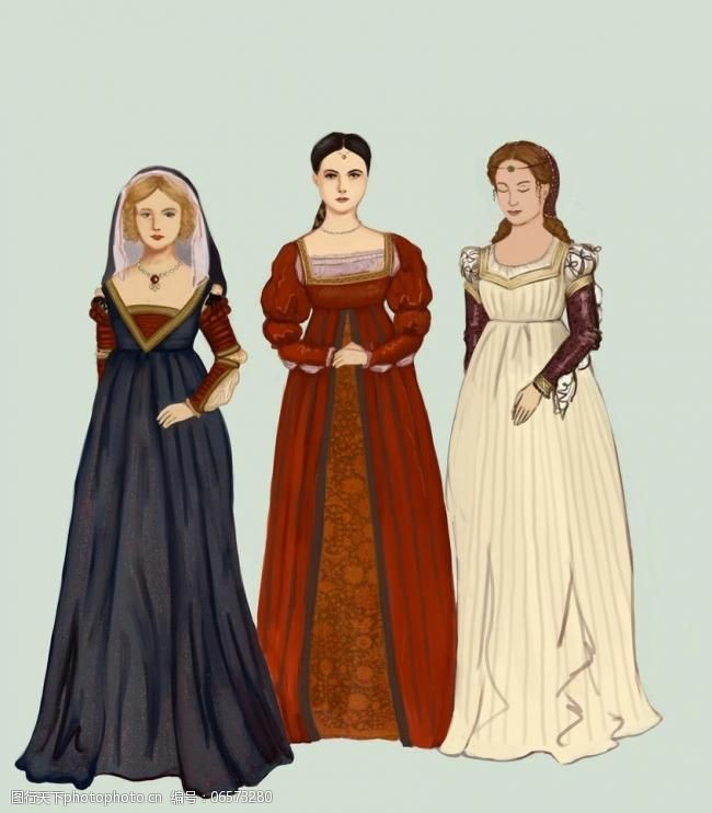 欧洲中世纪服饰插图图片