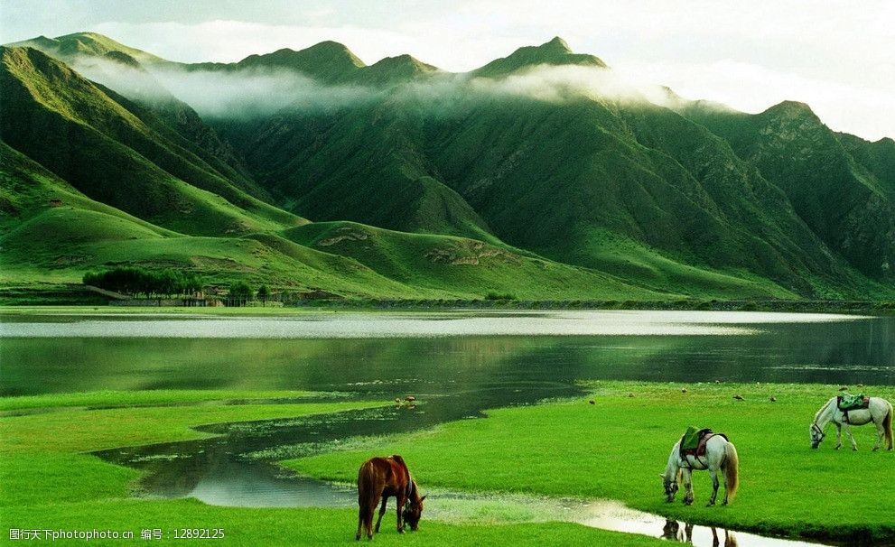 关键词:大自然 青山 绿水 薄雾缭绕 骏马 宁静 自然风景 自然景观