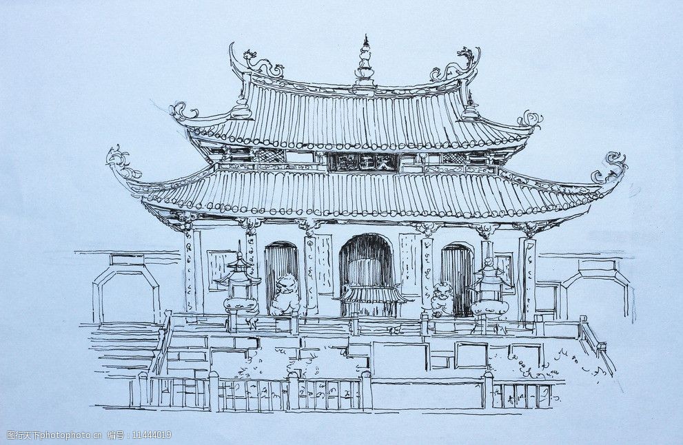 关键词:手绘天王殿 福建建筑 线描天王殿 福建风景 景点 厦门大学