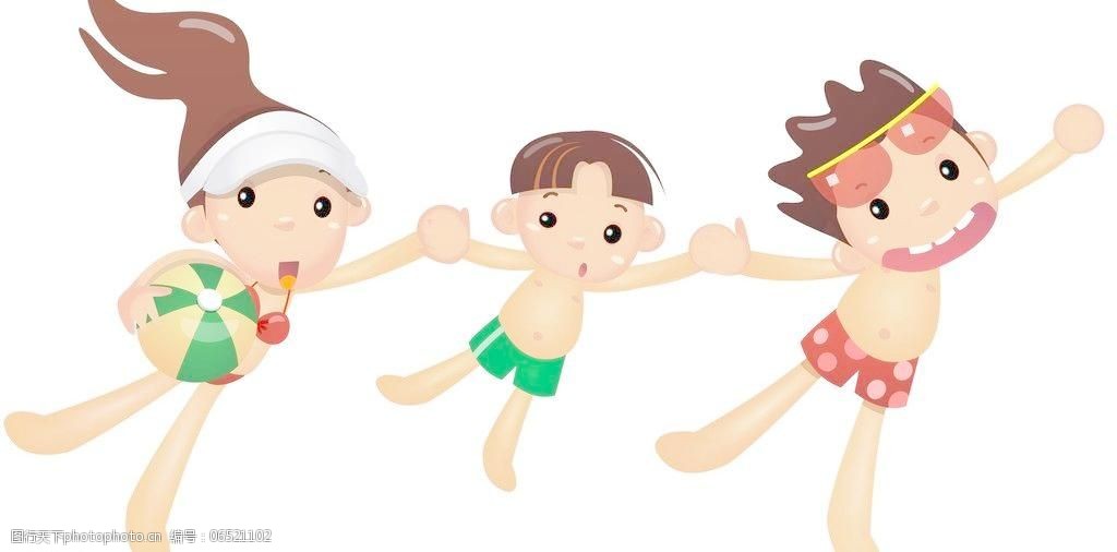 卡通小孩游泳图片