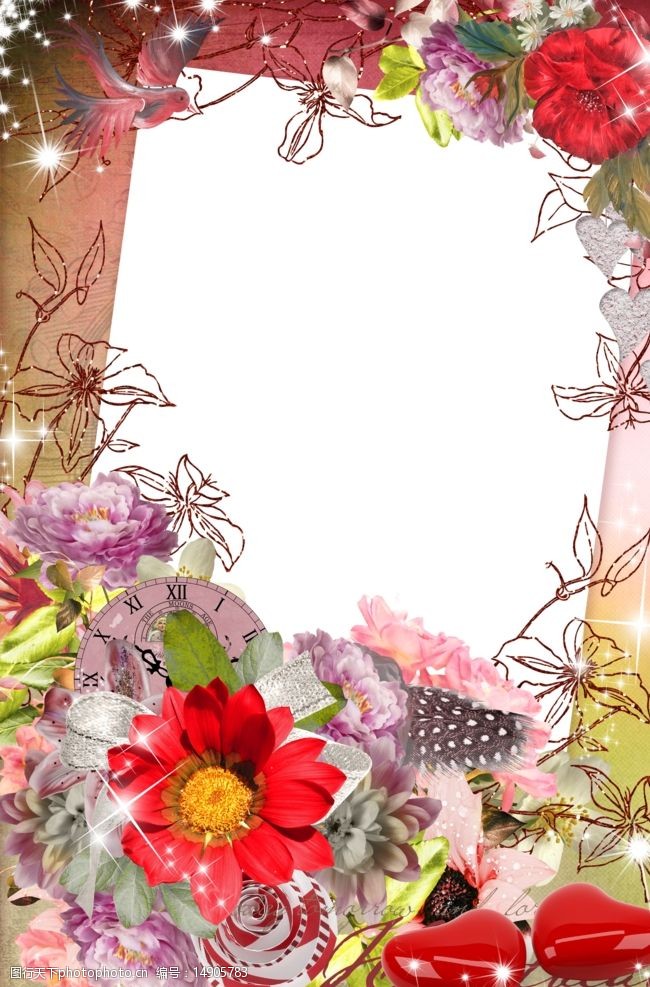 关键词:花样相框 png 免抠图 框架 花 叶子 星光 边框相框 底纹边框