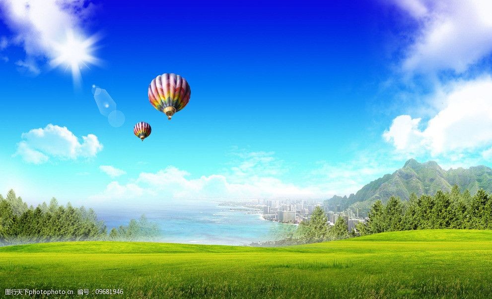 关键词:热气球风景图 田园 风景 热气球 蓝天 草地 其他 自然景观