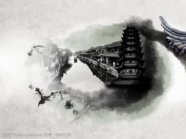 关键词:中国风水墨意境免费下载 山水风景 水墨画 意境 中国风 楼台