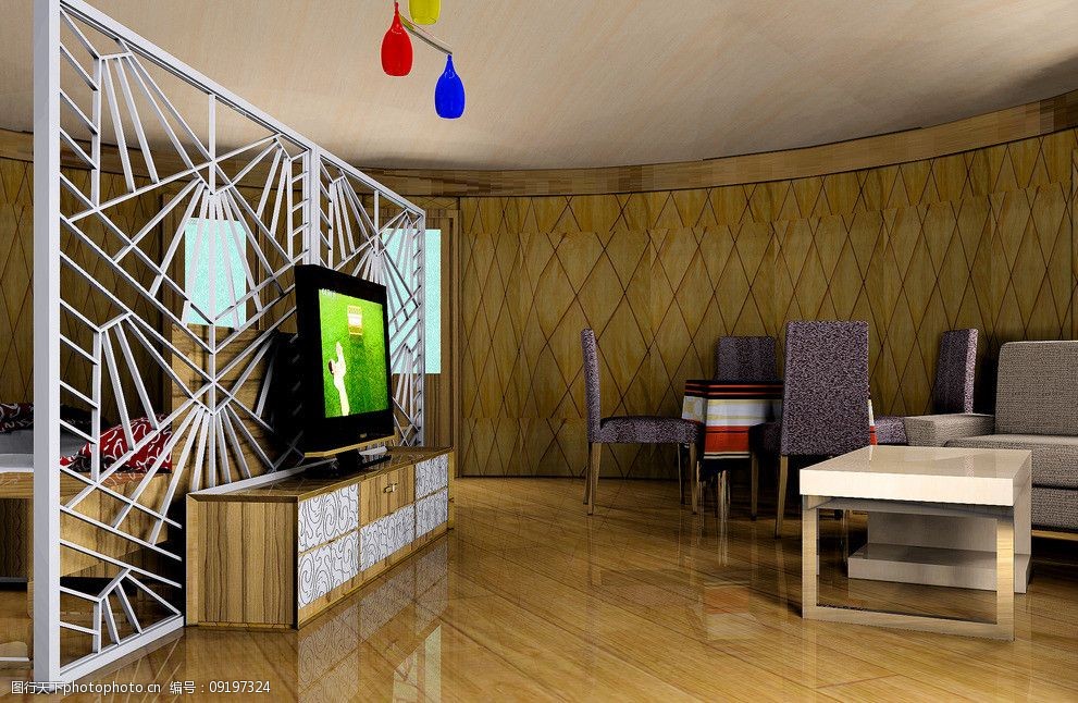 关键词:室内 装修 蒙古包 家居 草原风情 沙发 电视机 3d设计 设计 59