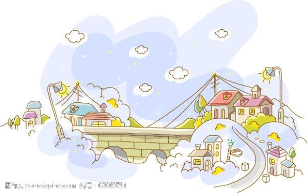 关键词:可爱手绘桥附近街景素材免费下载 场景 城市 建筑 街景 矢量