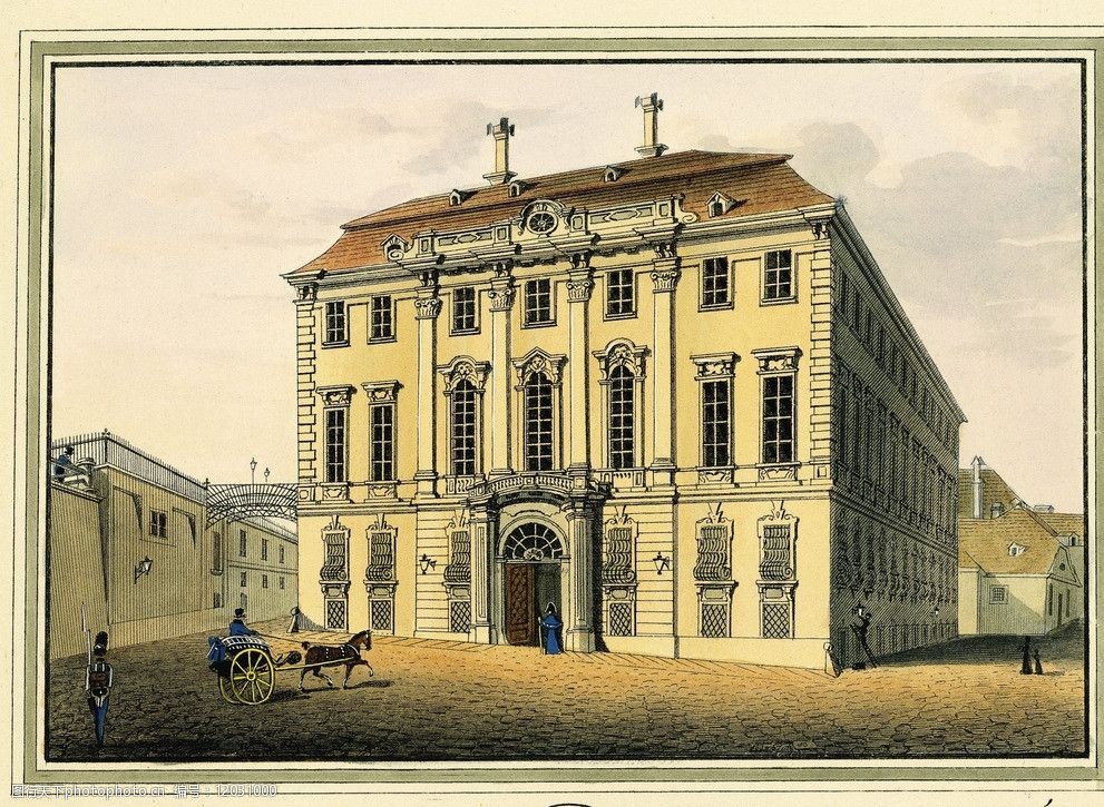 手绘复古建筑图片