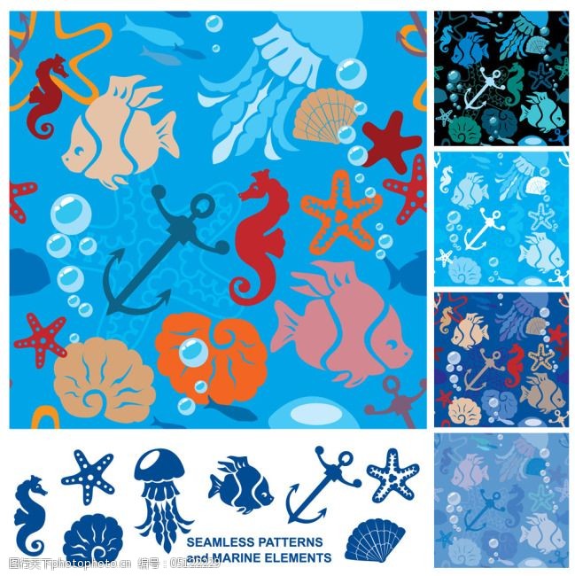 矢量素材绚丽多彩海洋生物