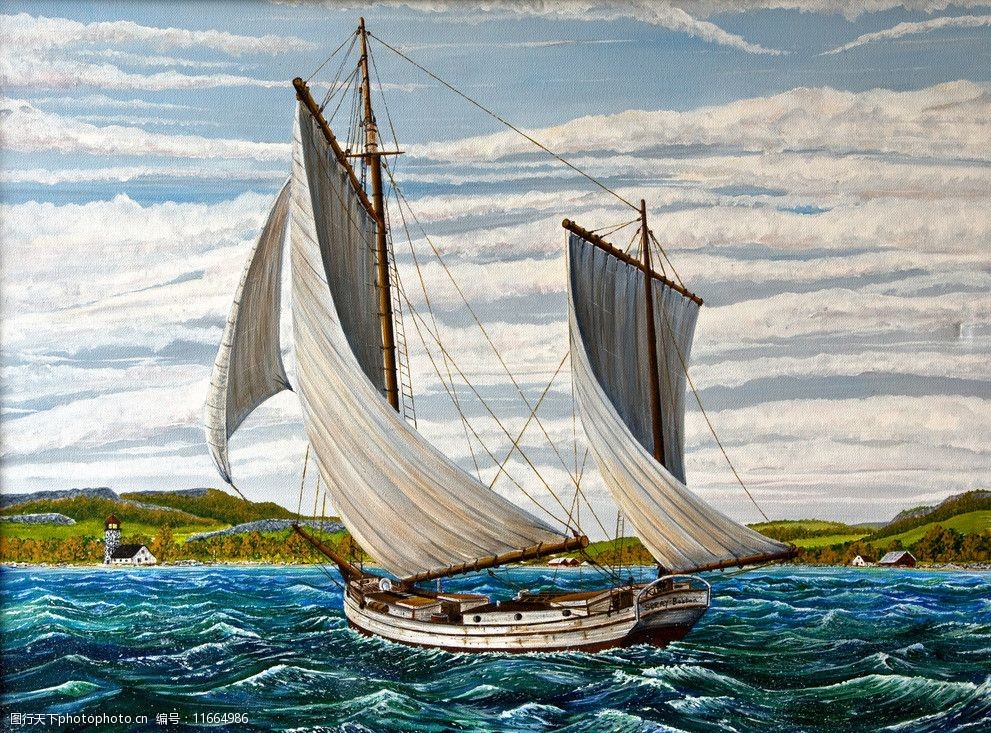 油画帆船图片