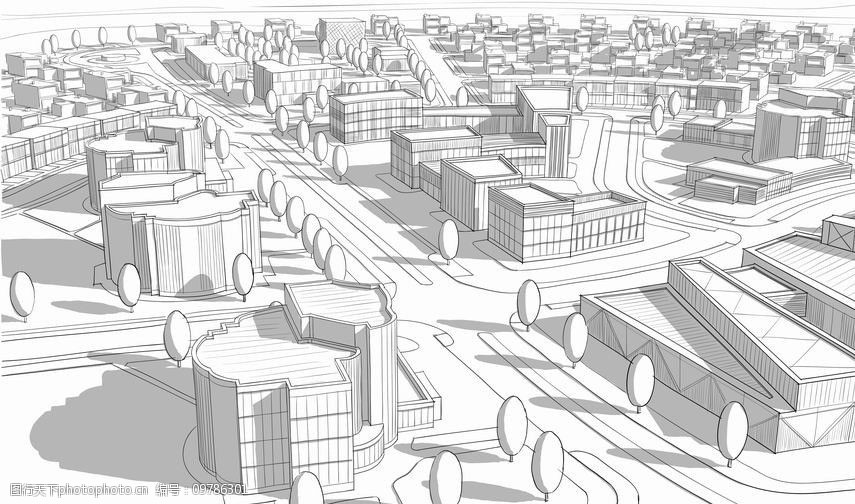 素描城市建筑群图片