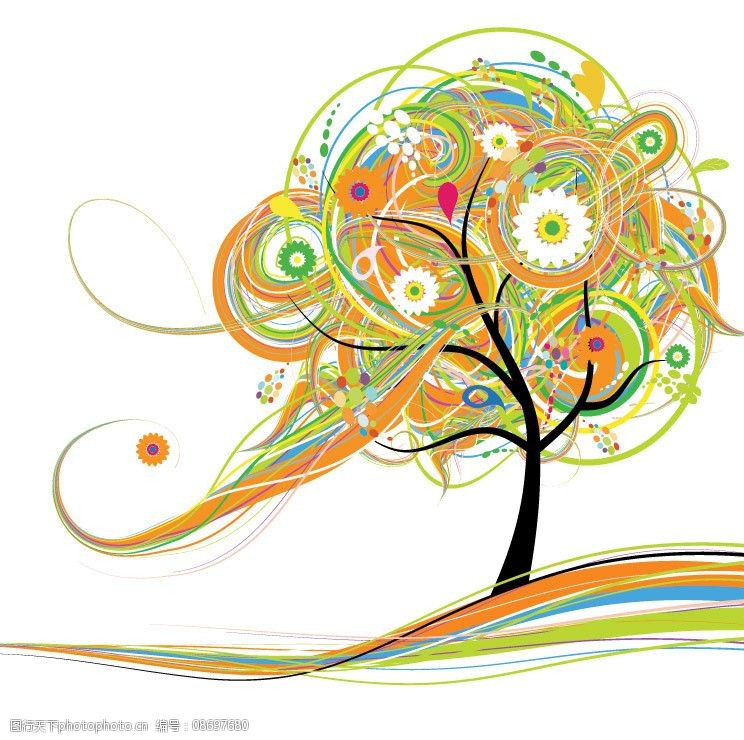 七彩动感线条圈圈花纹树图片