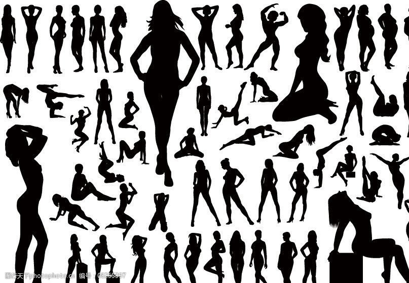 时尚女孩剪影健身美女剪影图片
