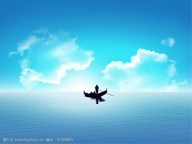 海上孤舟风景ppt模板