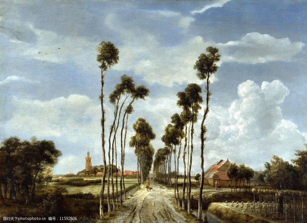 关键词:霍柏马 米德尔哈尼斯的林荫路 霍百玛 荷兰 画家 风景画 古典