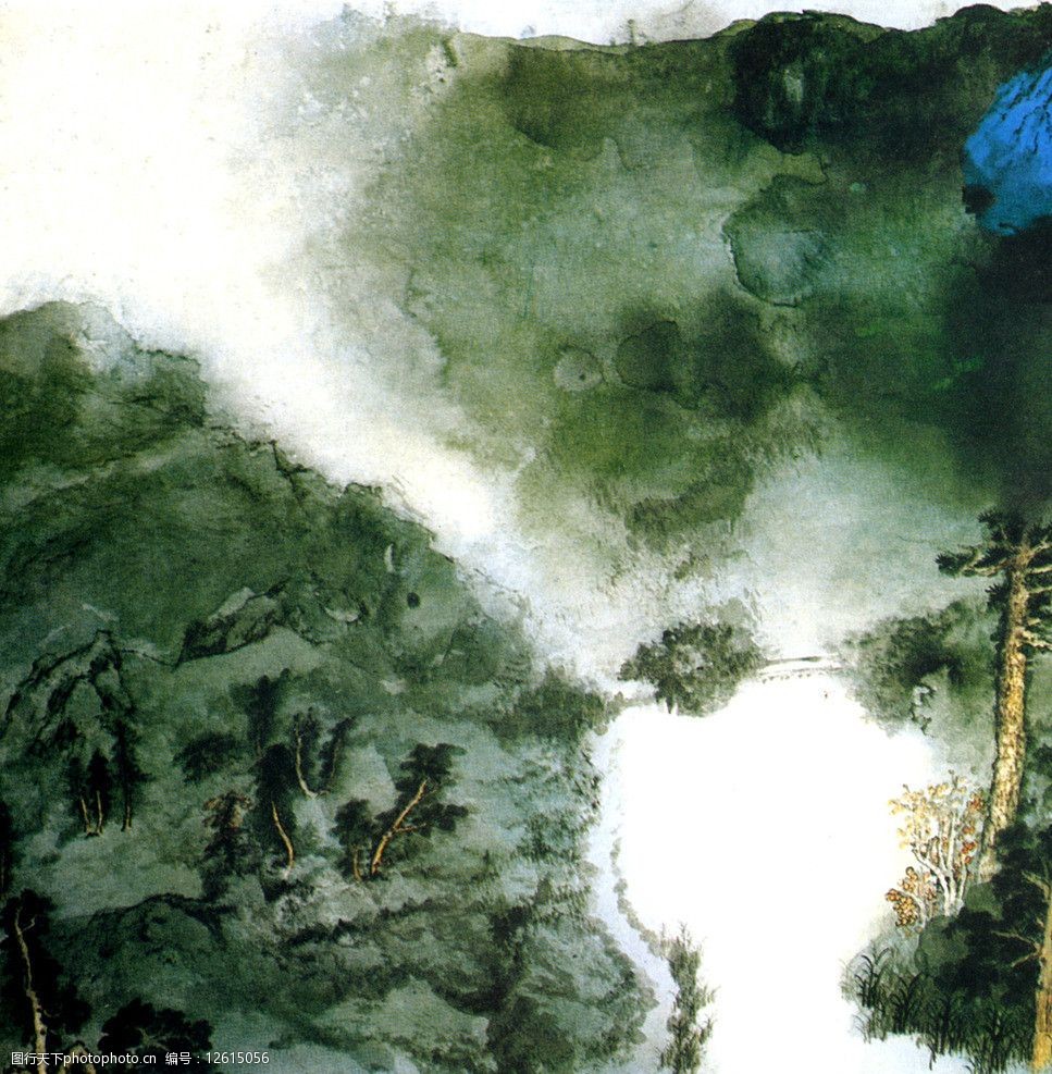 张大千国画慈湖图图片