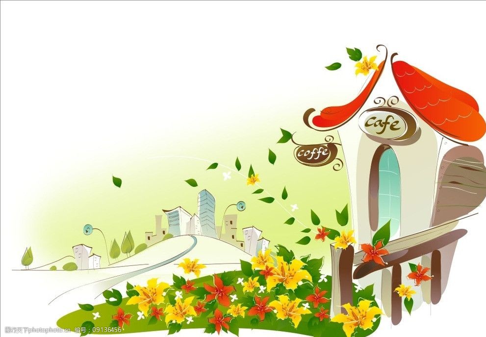 插画 线条美景 漫画风景 时尚城市风景 壁画 自然风景 自然景观 矢量