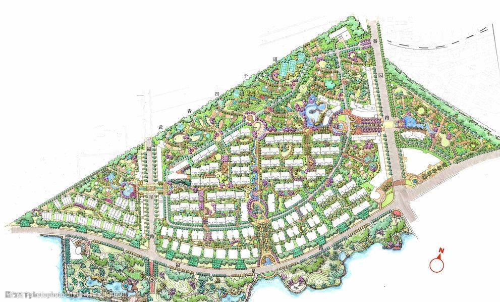 手绘居住区彩平图图片