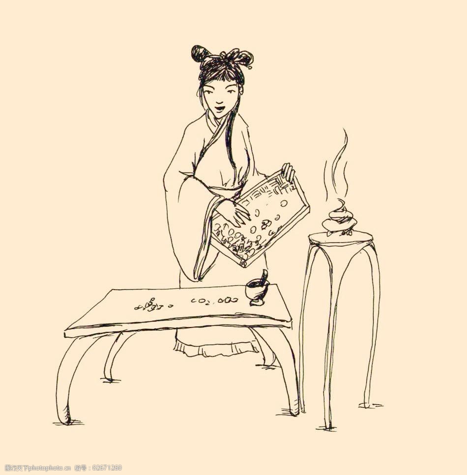 手绘线描古代人物图片