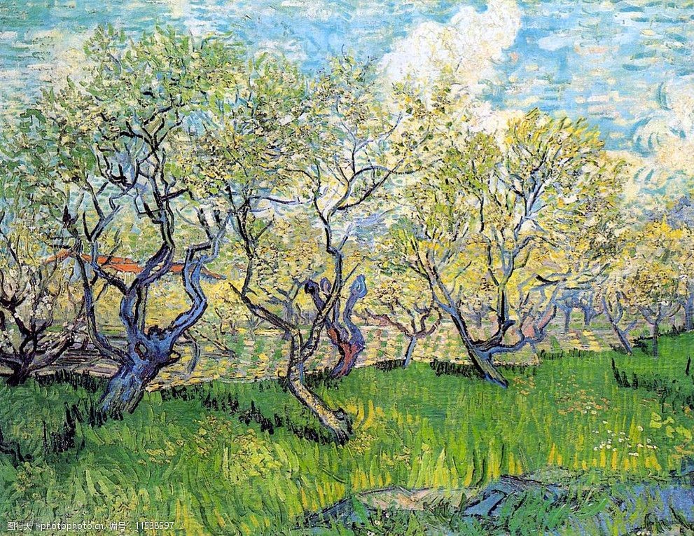 关键词:果园的花季 梵高 后印象派 油画 西方 绘画艺术 设计 树林