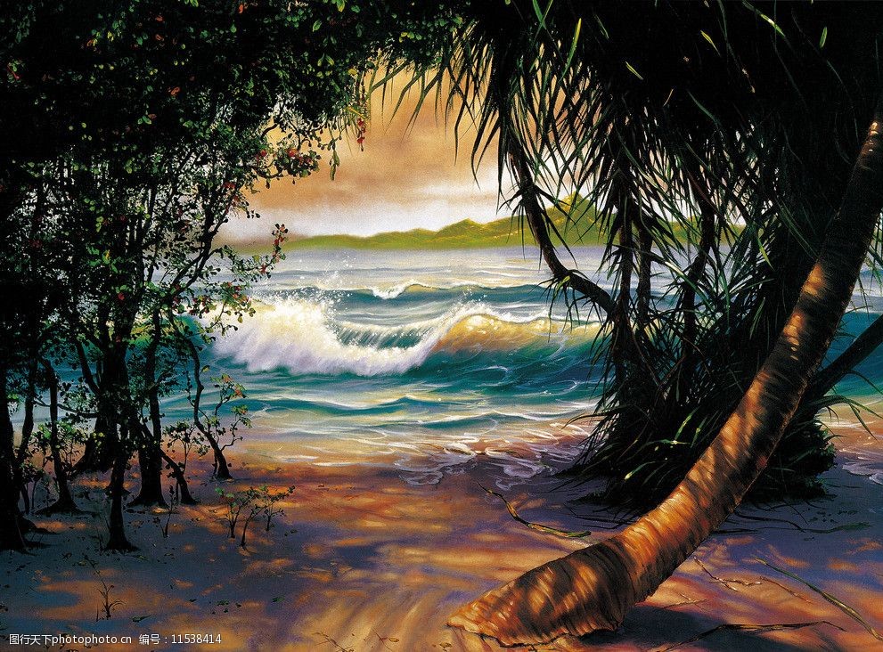 油画海边风光图片