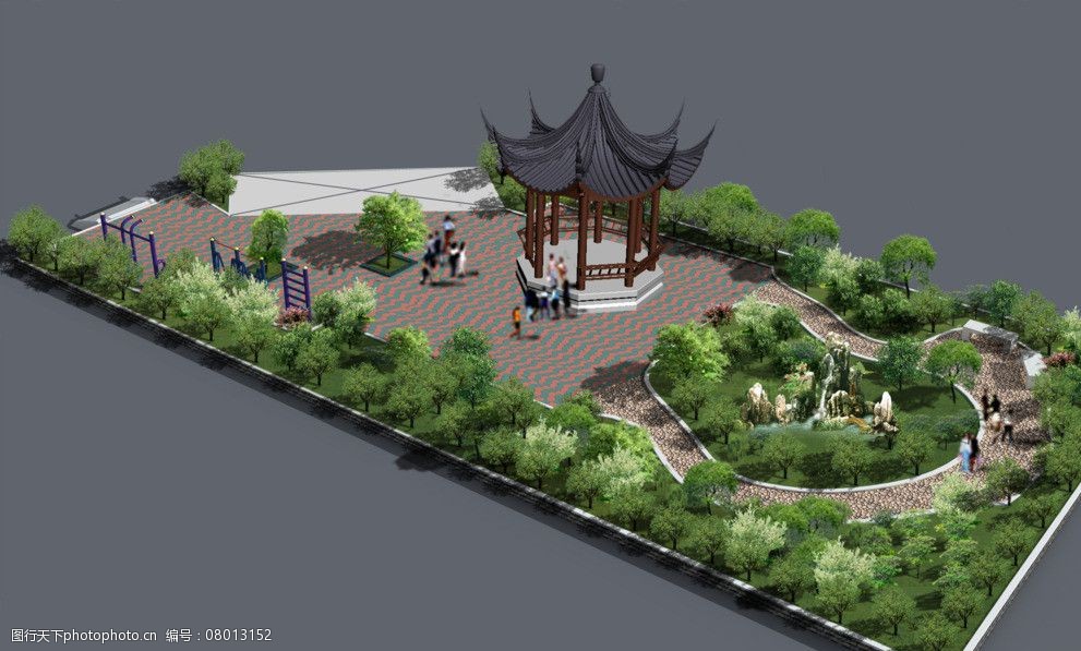 关键词:创意园林景观图 创意园林景观 园林设计 花园设计 亭子 绿化带