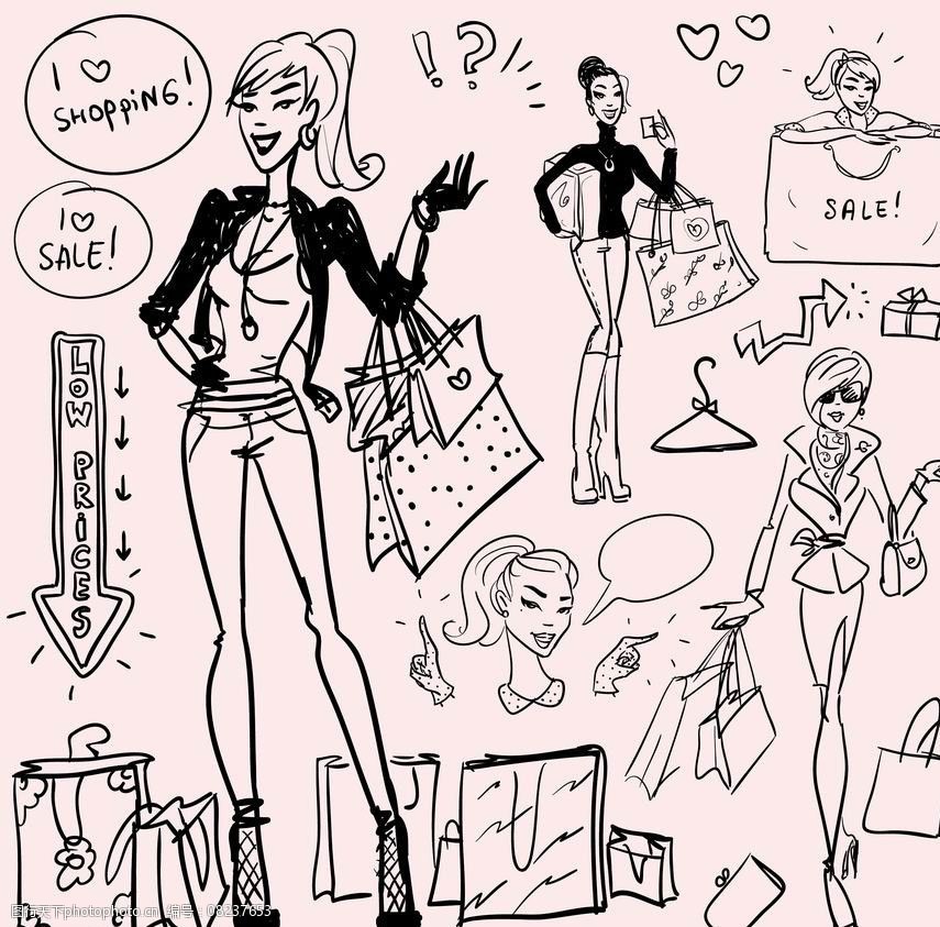 漫画购物美女图片