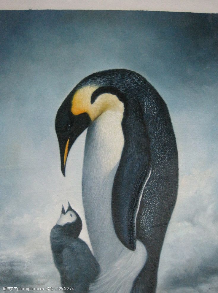 关键词:母子情深 企鹅 油画 母子 手绘油画 油画手稿 绘画书法 文化