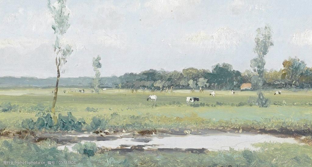 草地油画图片