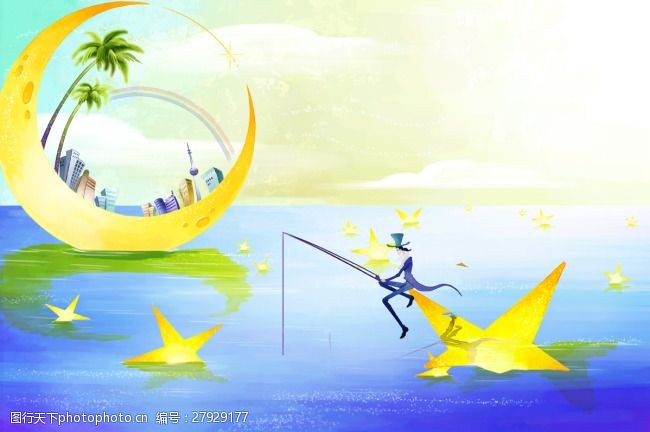 星星月亮钓鱼素材
