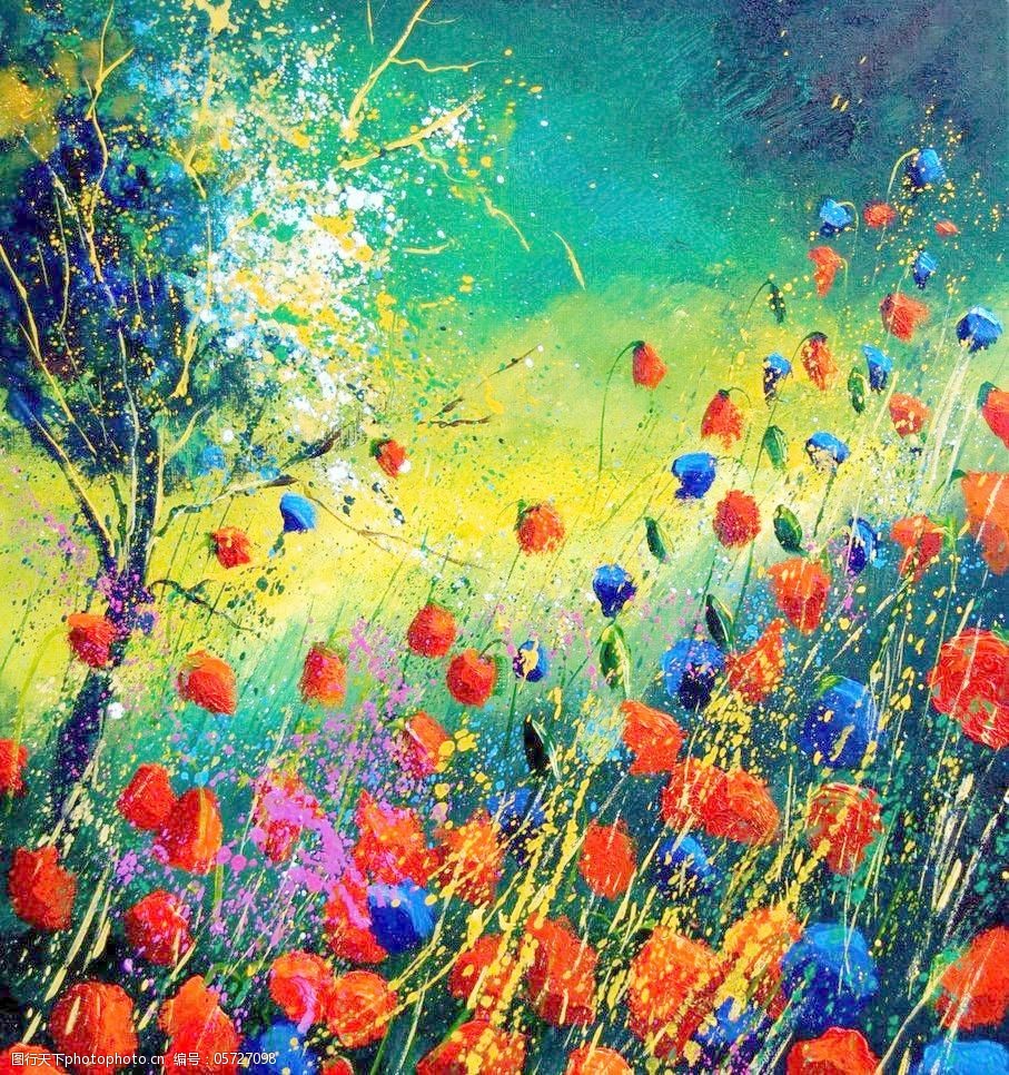 油画红色虞美人图片