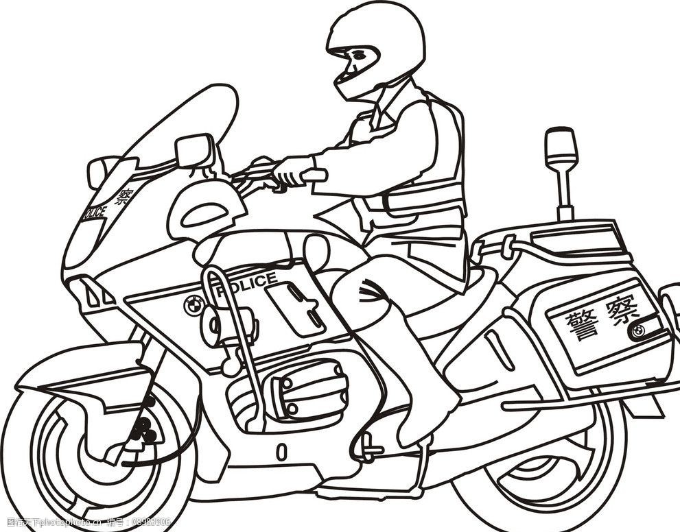 警察摩托车简笔画图片