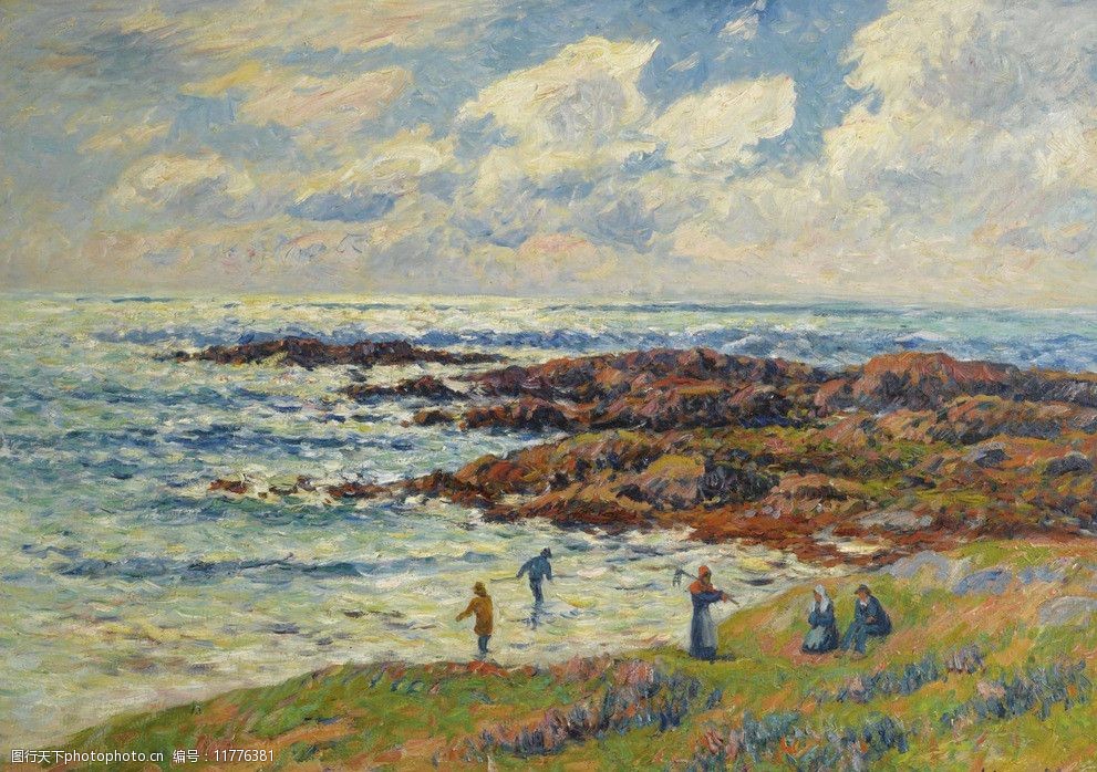 海滩油画图片