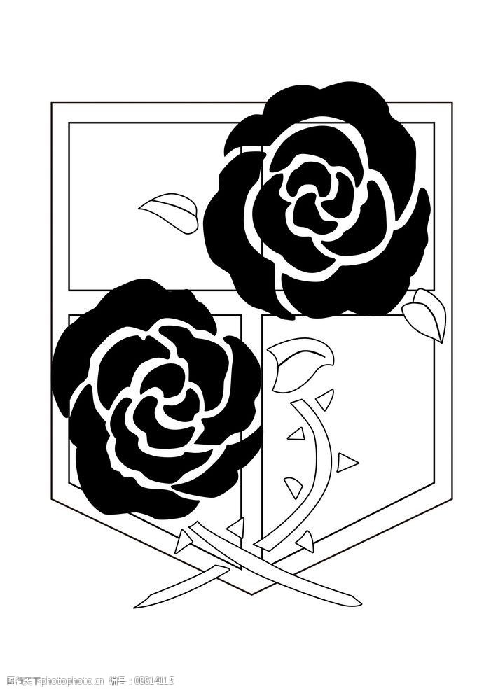 关键词:进击的巨人 徽章 分层 花朵 玫瑰 动漫 卡通 单色 黑白 其他