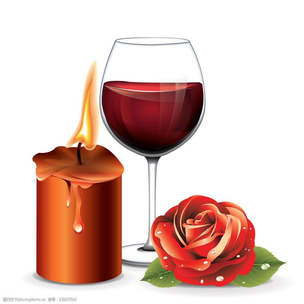 红玫瑰蜡烛葡萄酒图片