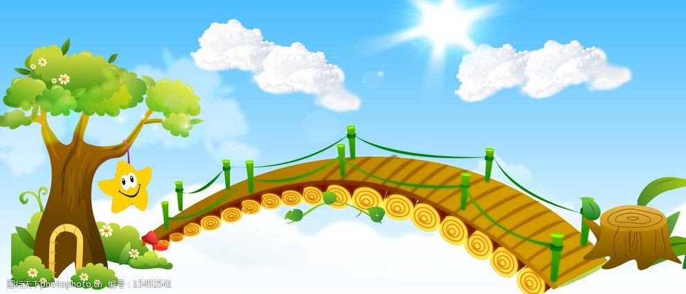 卡通大树小桥图片