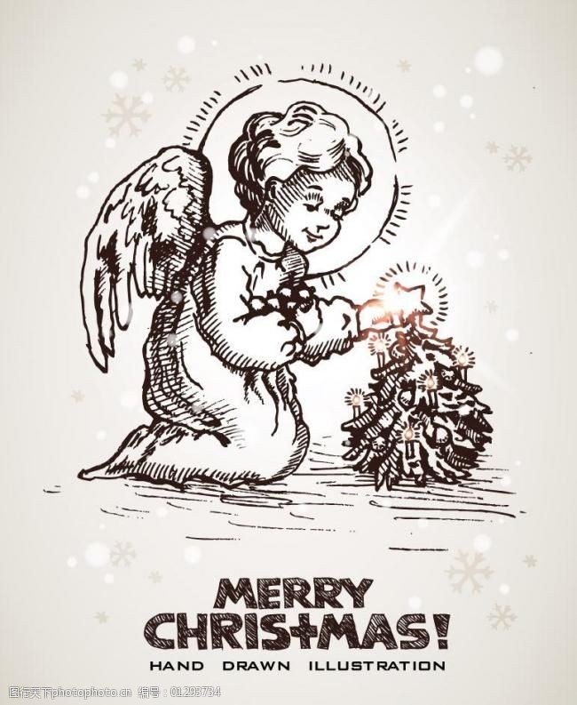 手绘圣诞小天使矢量图片