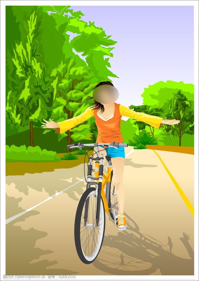 双手放开骑单车的女孩